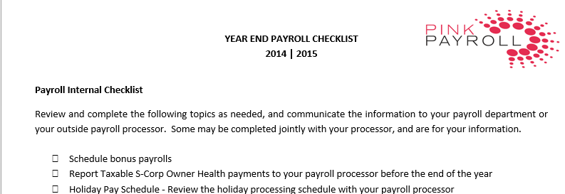 Year End Checklist 2014 Pink Payroll Image